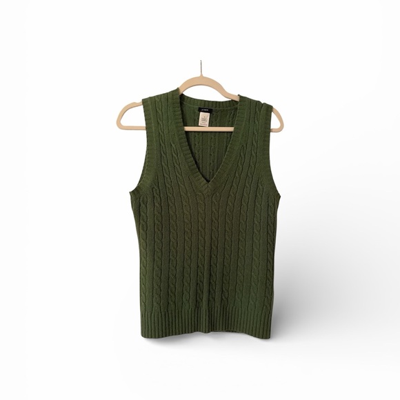 J Crew Wool Blend V-Neck Green Sweater Vest - Picture 3 of 3